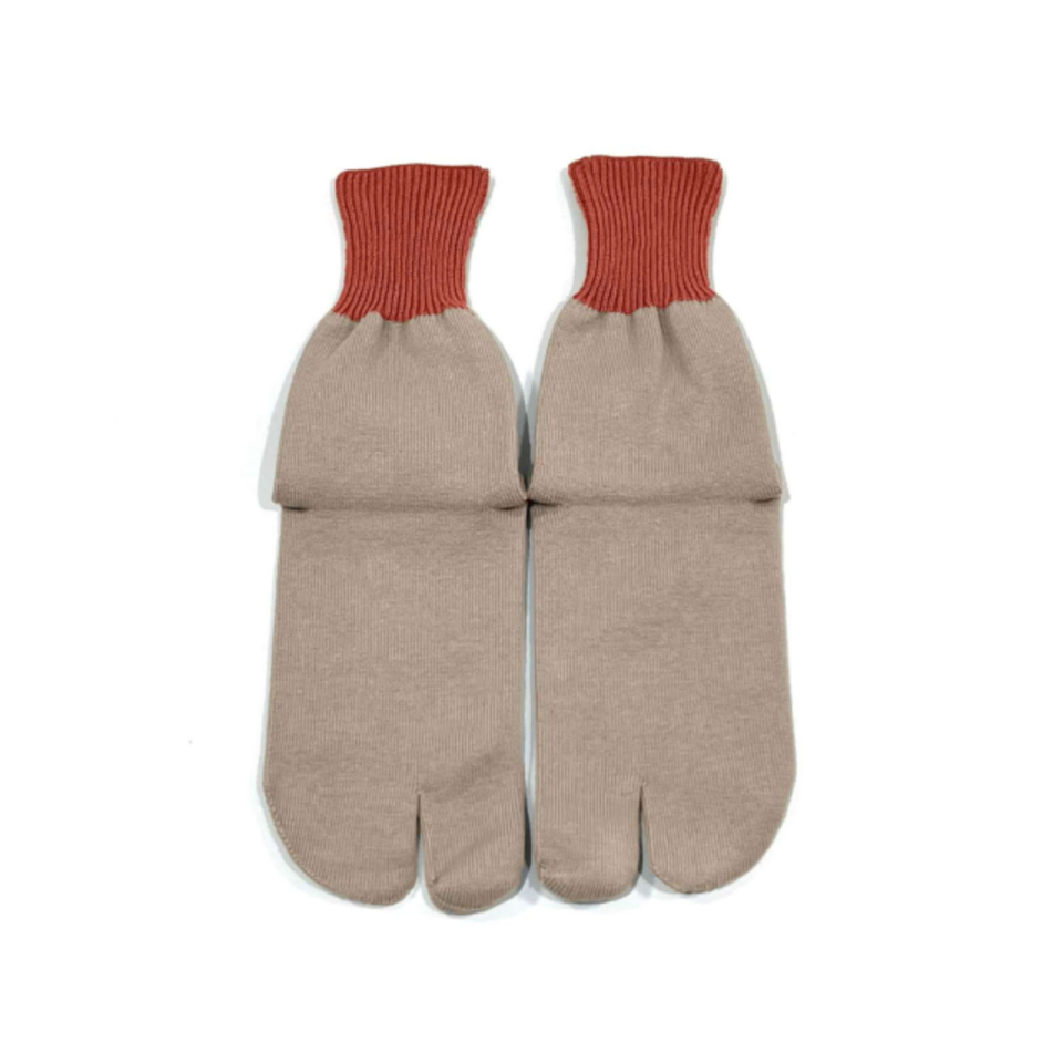 足袋靴下 ベージュ×オレンジの画像